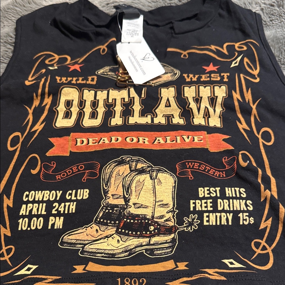 Outlaw Western Graphic Tank Top - Black and Gold